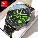 Quartz Watch for Men 360 ° Rotary Designed Stainless Steel Strap Sport Car Rim Wheel Hub Skeleton Waterproof Wristwatch