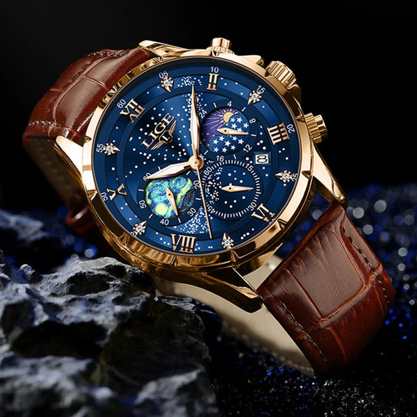 New  Watches Mens Top Brand Luxury Casual Leather Quartz Men'S Watch Business Clock Male Sports Waterproof Date Chronograph