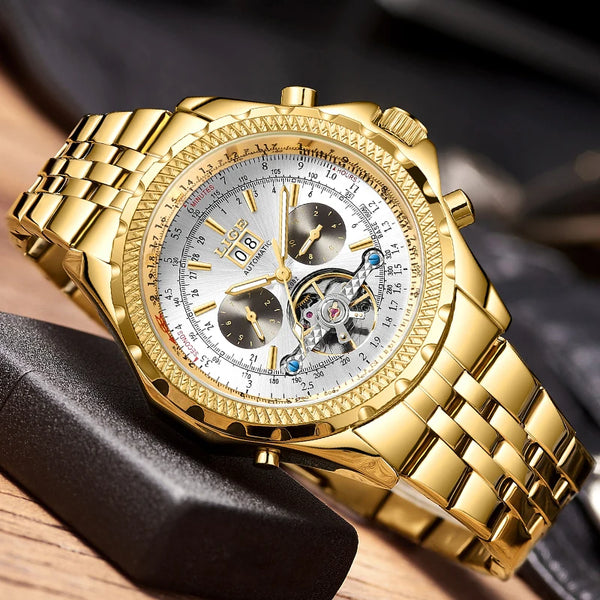 Top Brand Watch Men Automatic Tourbillon Mechanical Watch for Men Gold Multifunctional Luminous Waterproof Men'S Watches