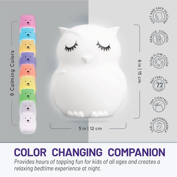 Owl, Kids Night Light, Silicone Nursery Light for Baby and Toddler, Squishy Night Light for Kids Room, Animal Night Lights for Girls and Boys, Kawaii Lamp, Cute Lamps for Bedroom
