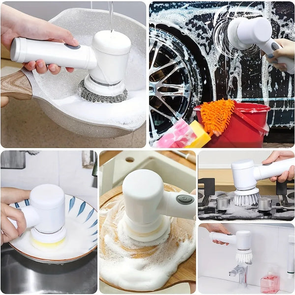 Electric Spin Scrubber with 5 Replaceable Brush Heads Handheld Rechargeable