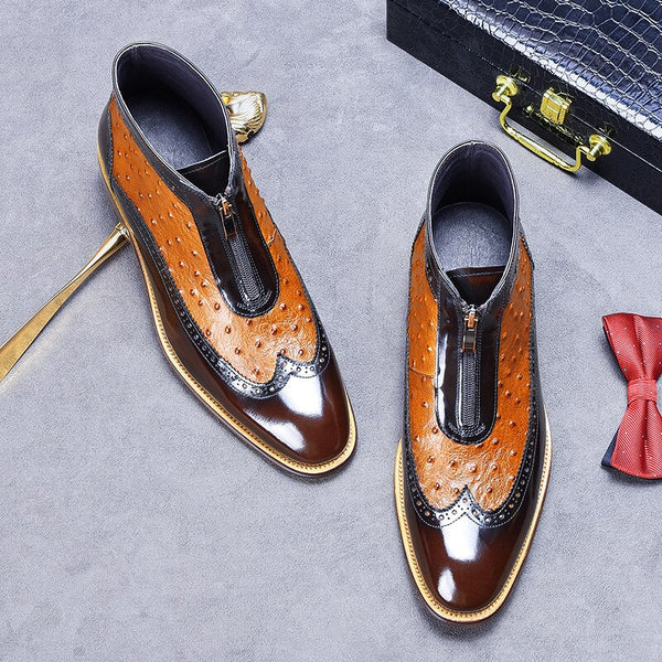 Genuine Handmade Ostrich pattern leather pointed-toed shoes