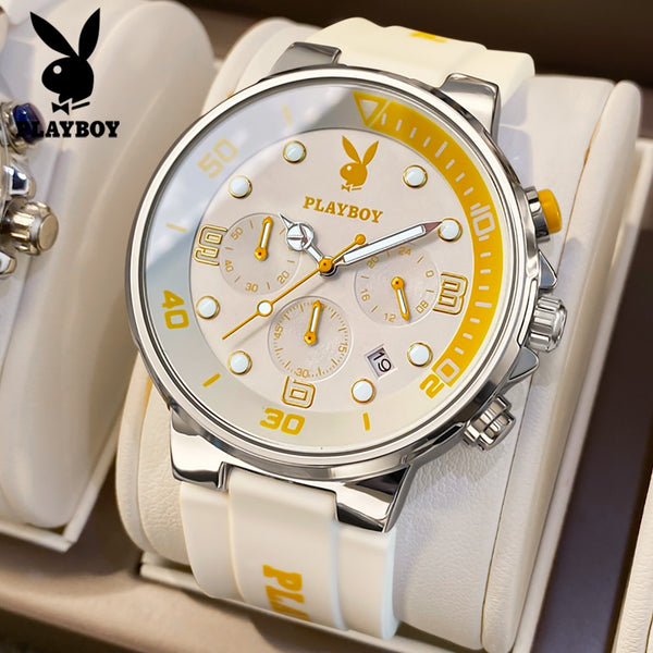 PLAYBOY Men's Luxury Chronograph Quartz Wrist Watch | Fashion Silicone Strap | Waterproof Sport Watch with Date Display