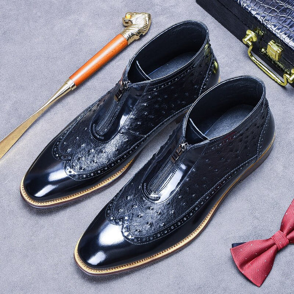 Genuine Handmade Ostrich pattern leather pointed-toed shoes