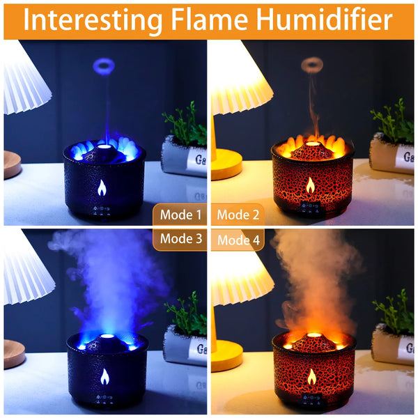 Volcano Fire Flame Air Humidifier Aroma Diffuser Essential Oil with Remote Control 